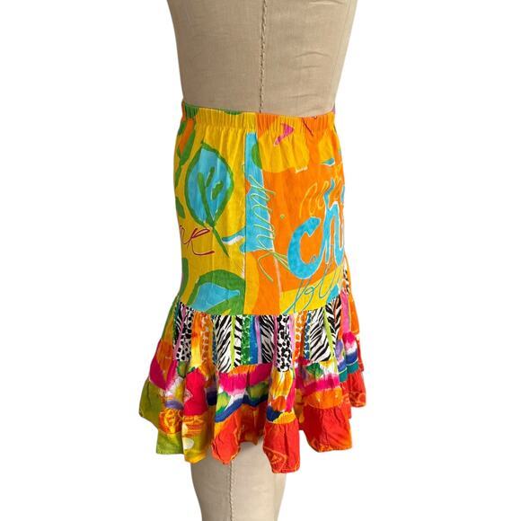 Jams World Skirt Colorful Print Size XS Tropical Tiered Hattie Made in Hawaii - Picture 3 of 6